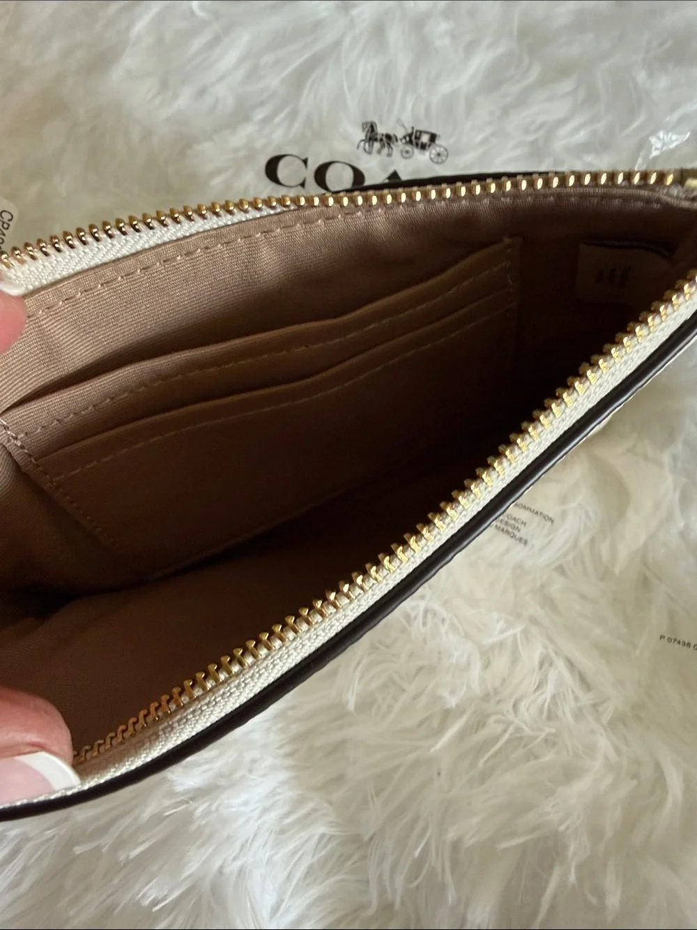 NEW! Coach Cream Pebbled Leather Wristlet with Gold Logo